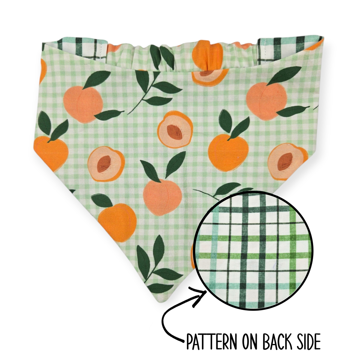Peaches and Leaves Gingham Plaid/Multi Green Plaid Reversible Bandana