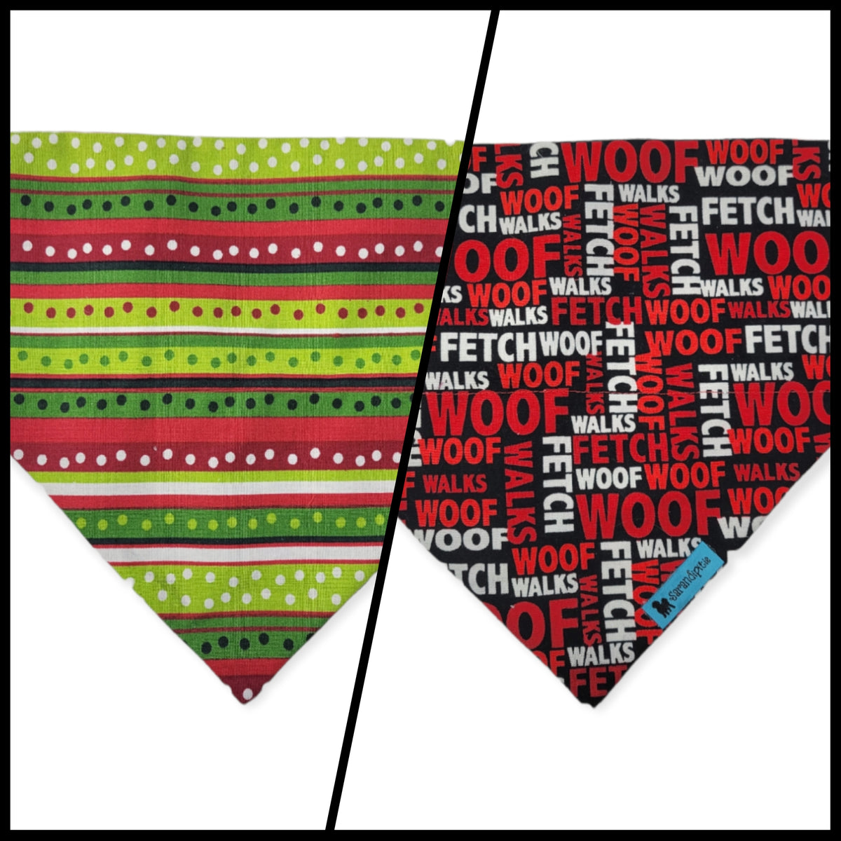 Woof/Christmas Stripes Reversible Slide-on Bandana (Medium)