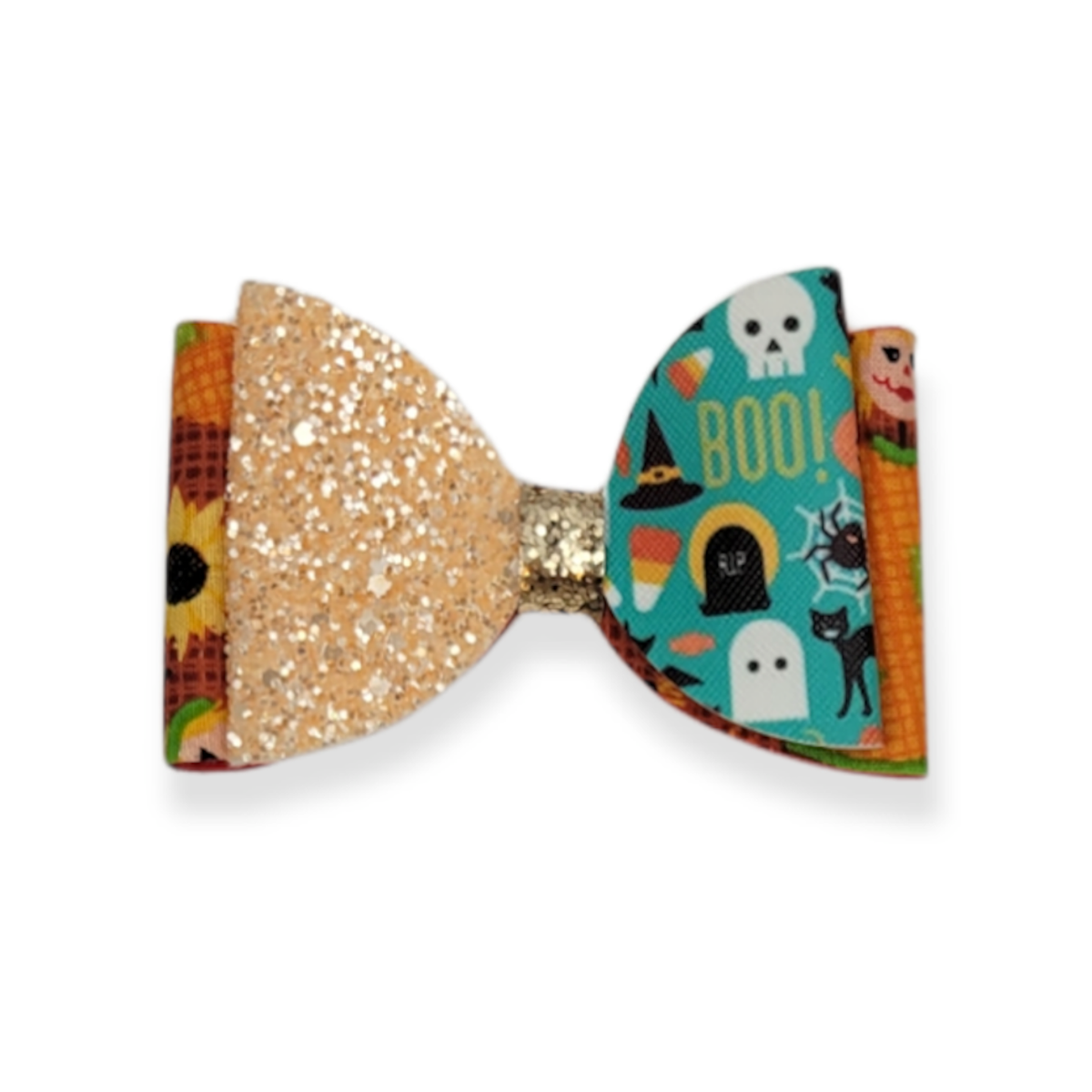 Teal / Peach Glitter Fall Collar Bowtie - 4"