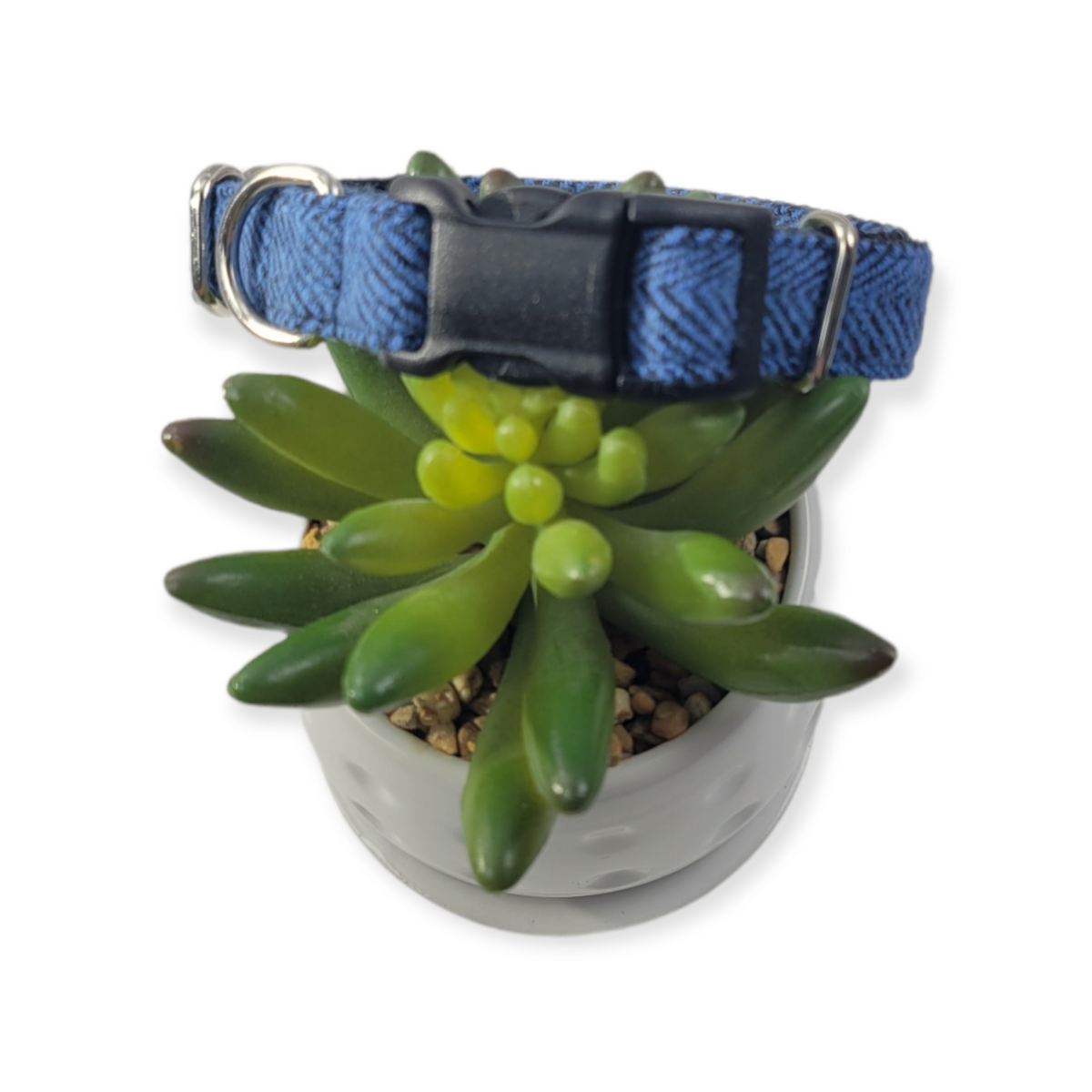 Blue Herringbone Dog Collar (Small)