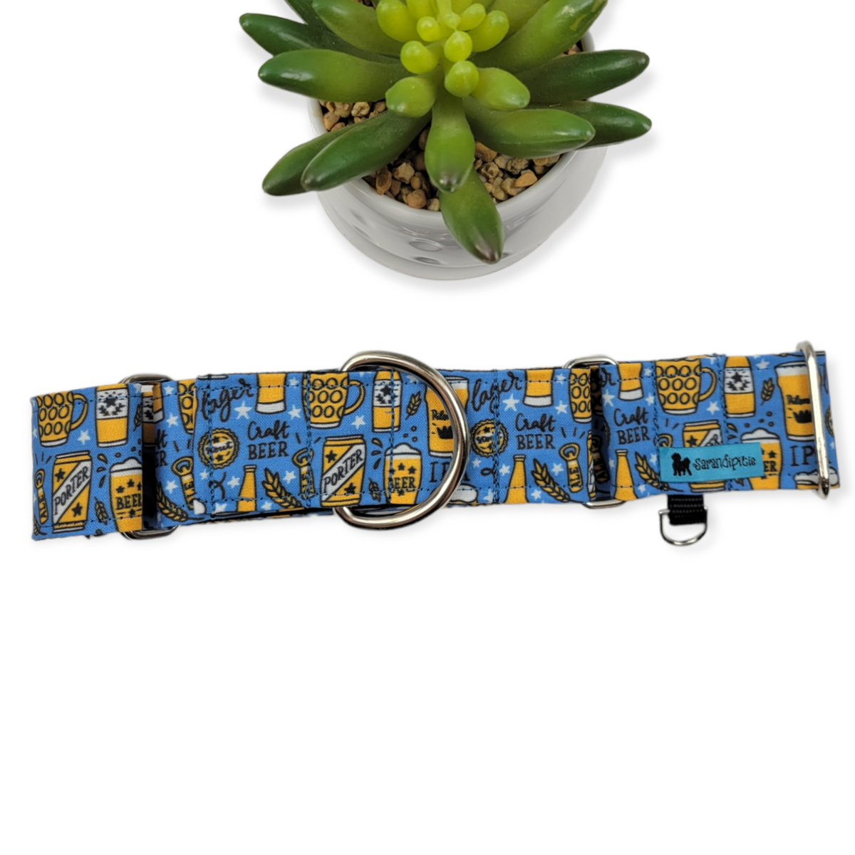 Craft Beer Martingale Dog Collar (Large, 1.5" wide)