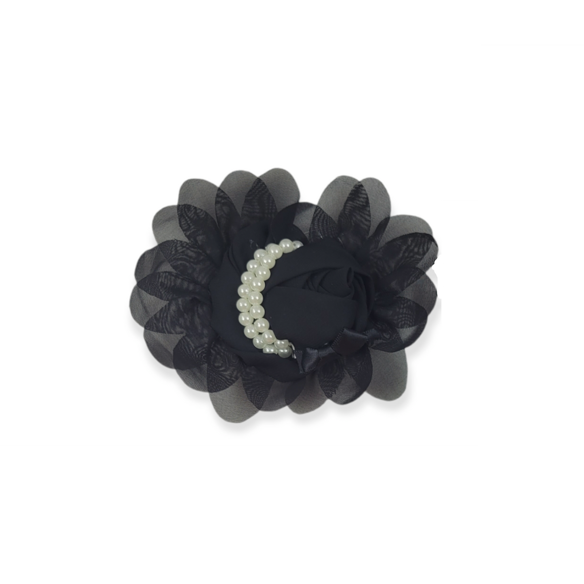 Black Rosette & Pearls Collar Flower- 4"