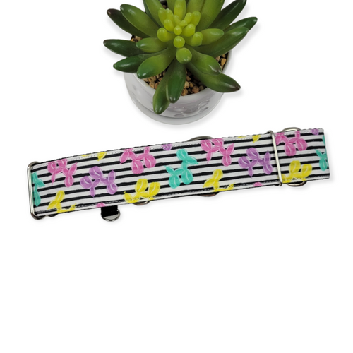 Balloons Dogs on Stripes Martingale Dog Collar (Large, 1.5" wide)