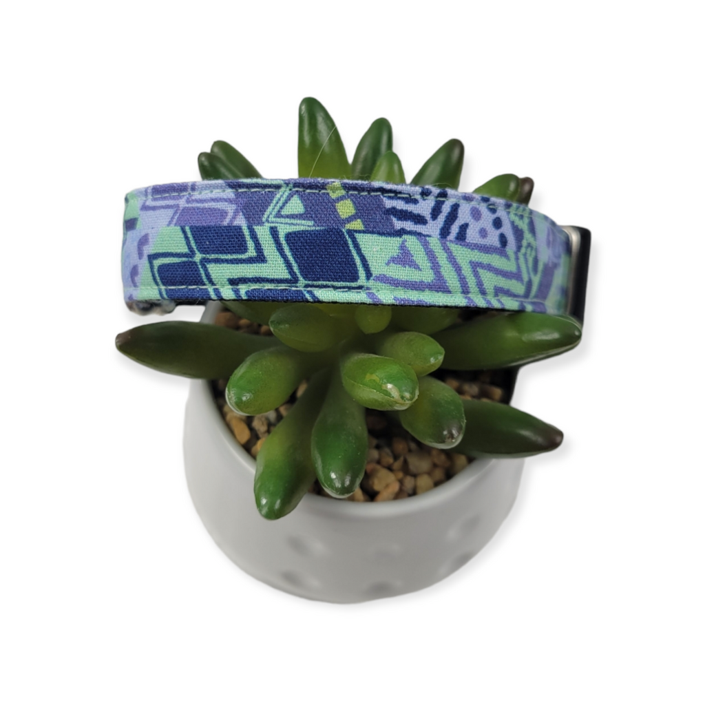 Blue Green Patchwork Dog Collar (Medium)
