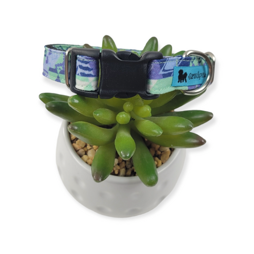 Blue Green Patchwork Dog Collar (Small)