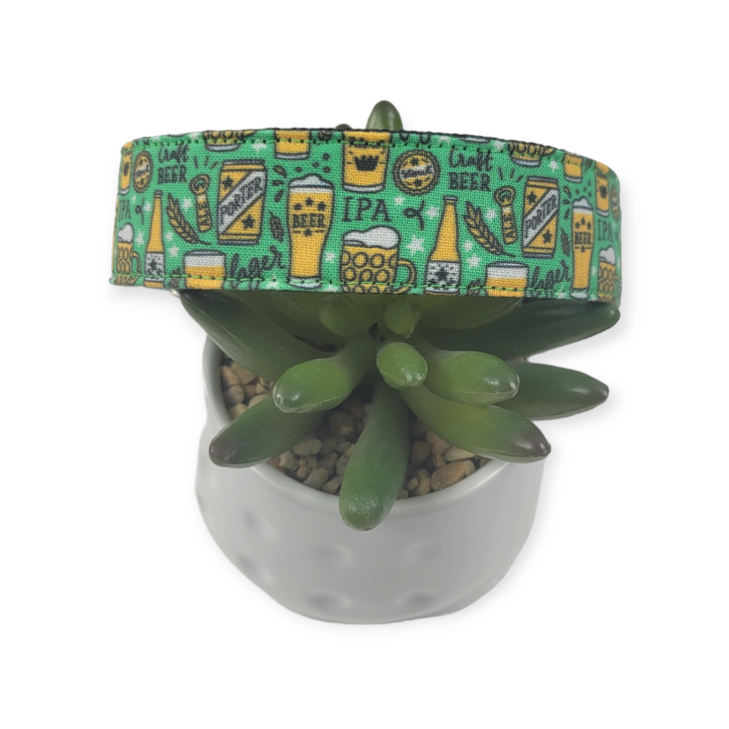 Craft Beer on Green Dog Collar (Medium, 1" wide)