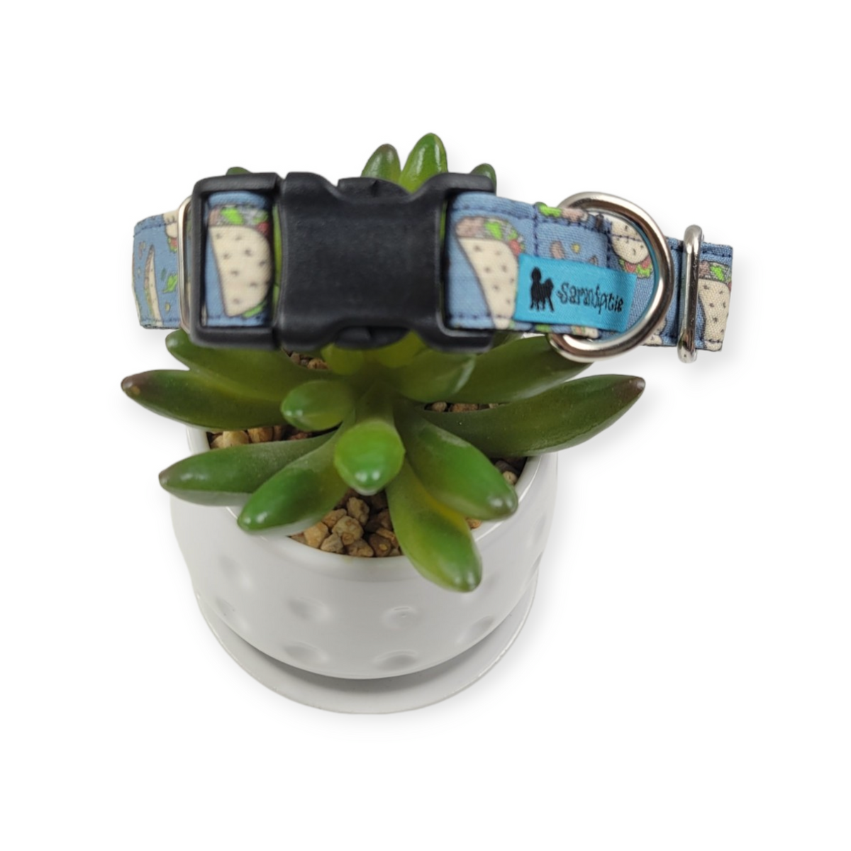 Tacos on Dark Navy Dog collar (Small)