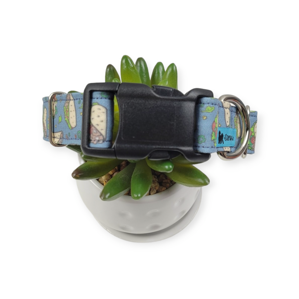 Tacos on Dark Navy Dog collar (Medium)