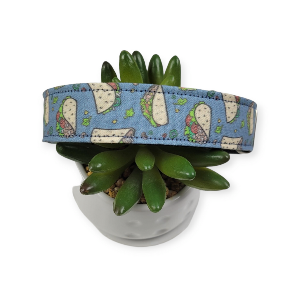 Tacos on Dark Navy Dog collar (Medium)