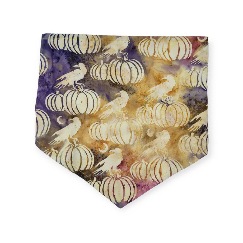 Pumpkin Ravens/Mustard Plaid Reversible Tie-on Bandana (Large)