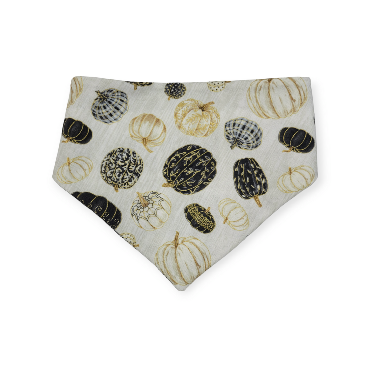 Pumpkin Quilt/Gray & Tan Plaid Reversible Slip-on Scrunchie Bandana (Medium)
