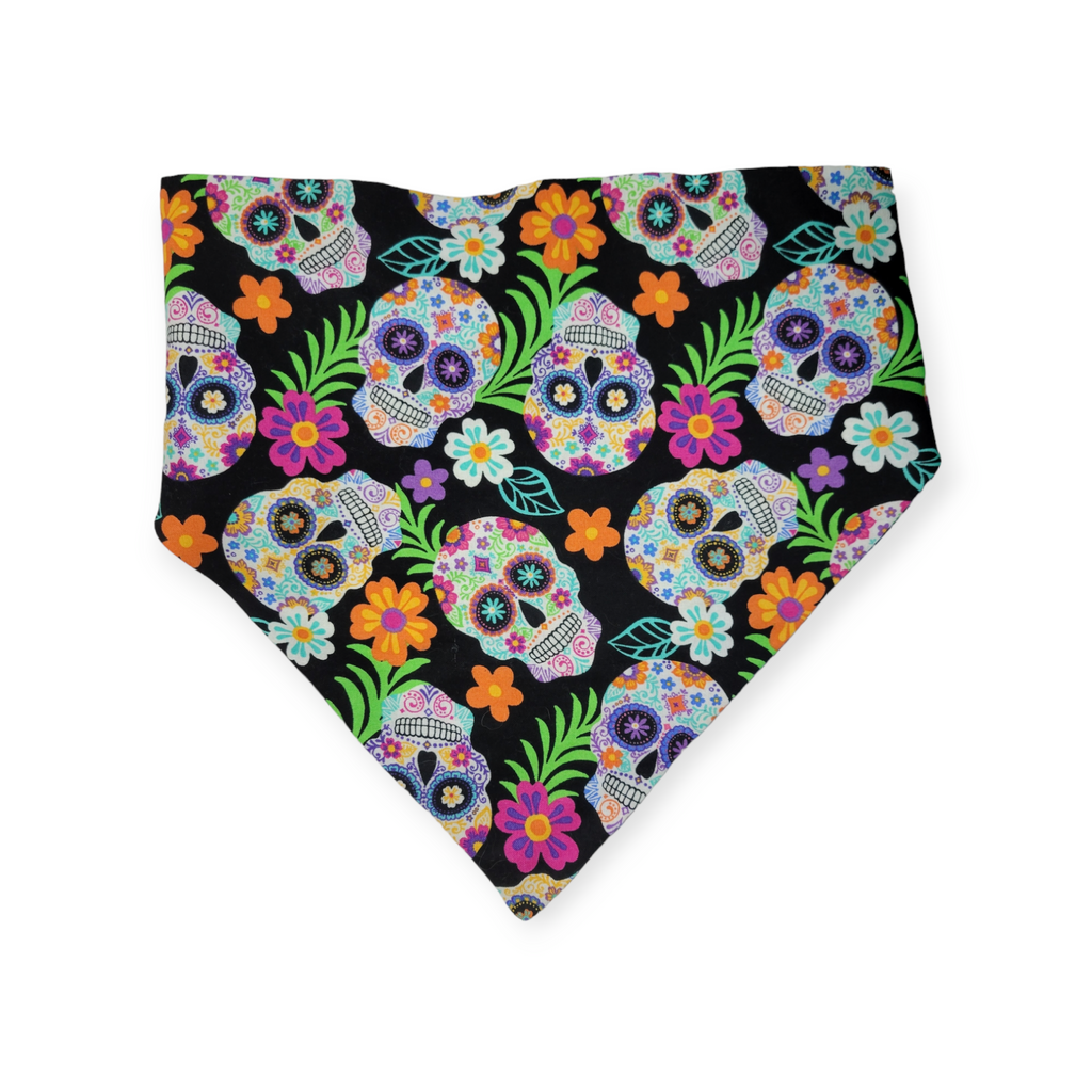 Tropical Sugar Skulls/Distressed Plaid Slip-on Scrunchie Bandana (X-Large)