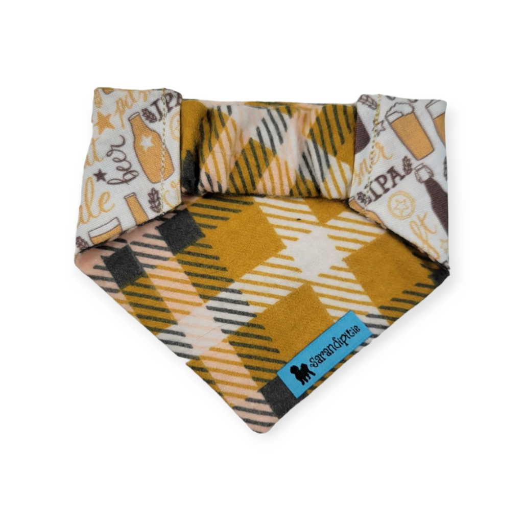 Beer/Mustard Plaid Slip-on Scrunchie Bandana (XX-Small)
