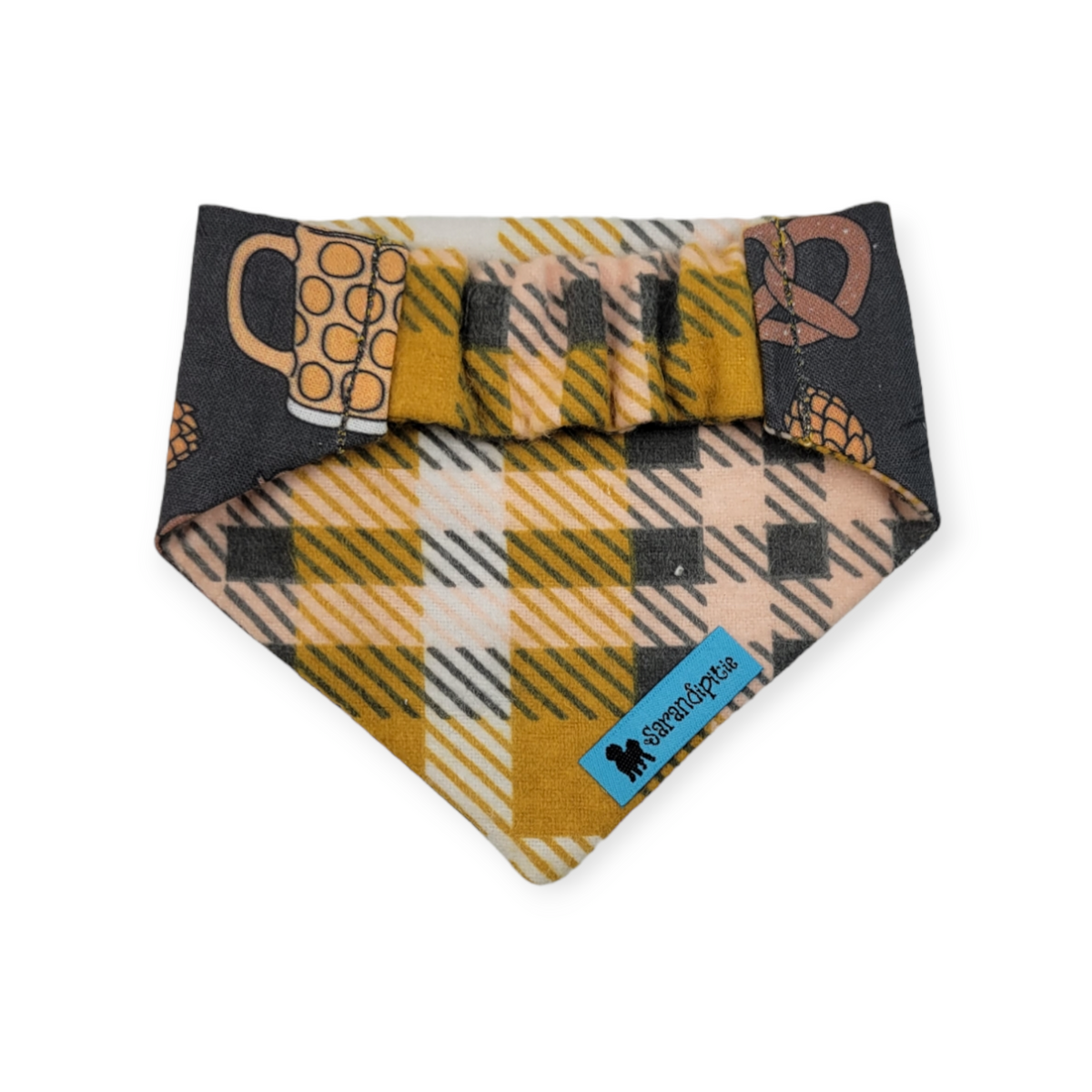 Bavarian Pretzels & Beer/Mustard Plaid Slip-on Scrunchie Bandana (XX-Small)