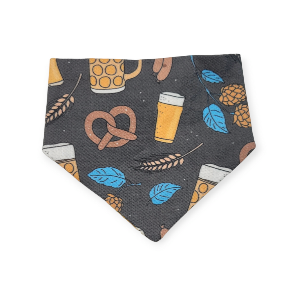 Bavarian Pretzels & Beer/Mustard Plaid Slip-on Scrunchie Bandana (XX-Small)