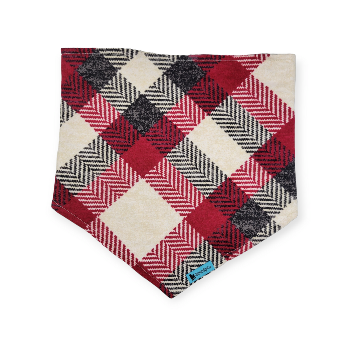 Christmas Mushrooms/Red Plaid Reversible Tie-on Bandana (Large)