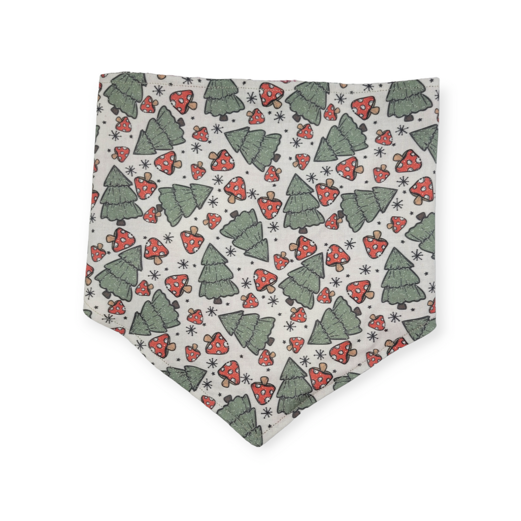 Christmas Mushrooms/Red Plaid Reversible Tie-on Bandana (Large)