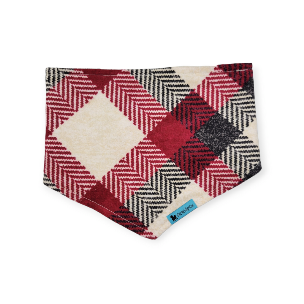 Christmas Mushrooms/Red Plaid Reversible Tie-on Bandana (Small)