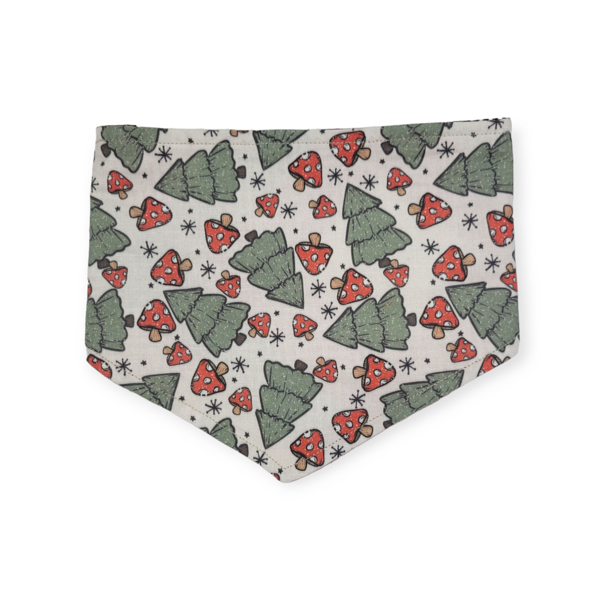 Christmas Mushrooms/Red Plaid Reversible Tie-on Bandana (Small)