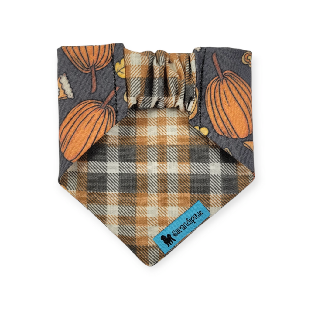 Retro Pumpkin Spice/Fall Plaid Slip-on Scrunchie Bandana (XX-Small)