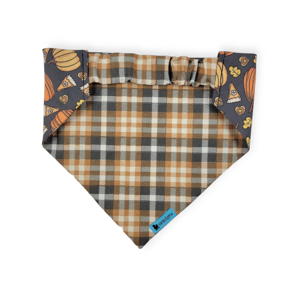 Retro Pumpkin Spice/Fall Plaid Slip-on Scrunchie Bandana (Medium/Large)
