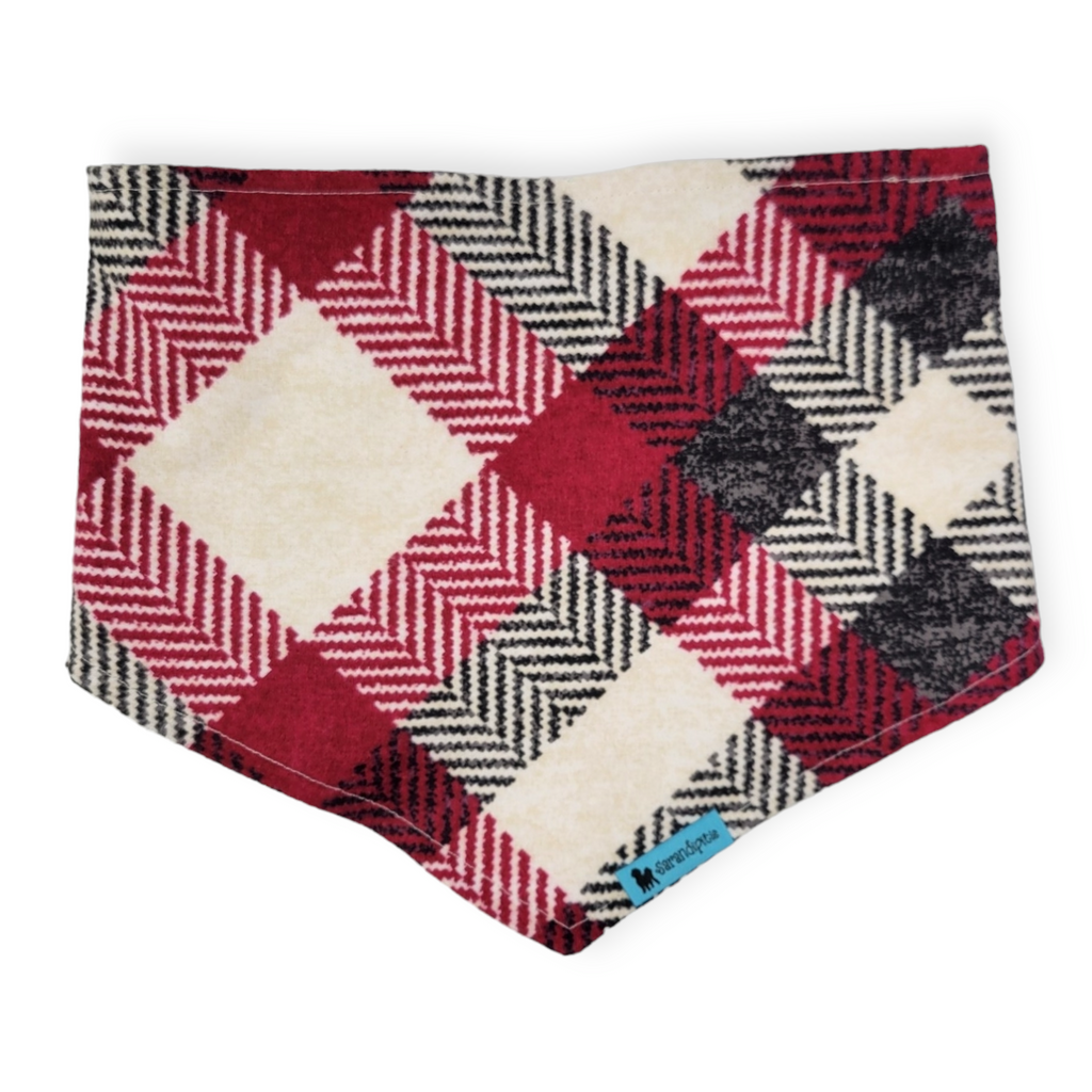 Christmas Mushrooms/Red Plaid Tie-on Bandana (Medium)