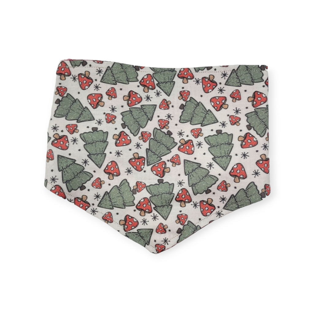 Christmas Mushrooms/Red Plaid Tie-on Bandana (Medium)