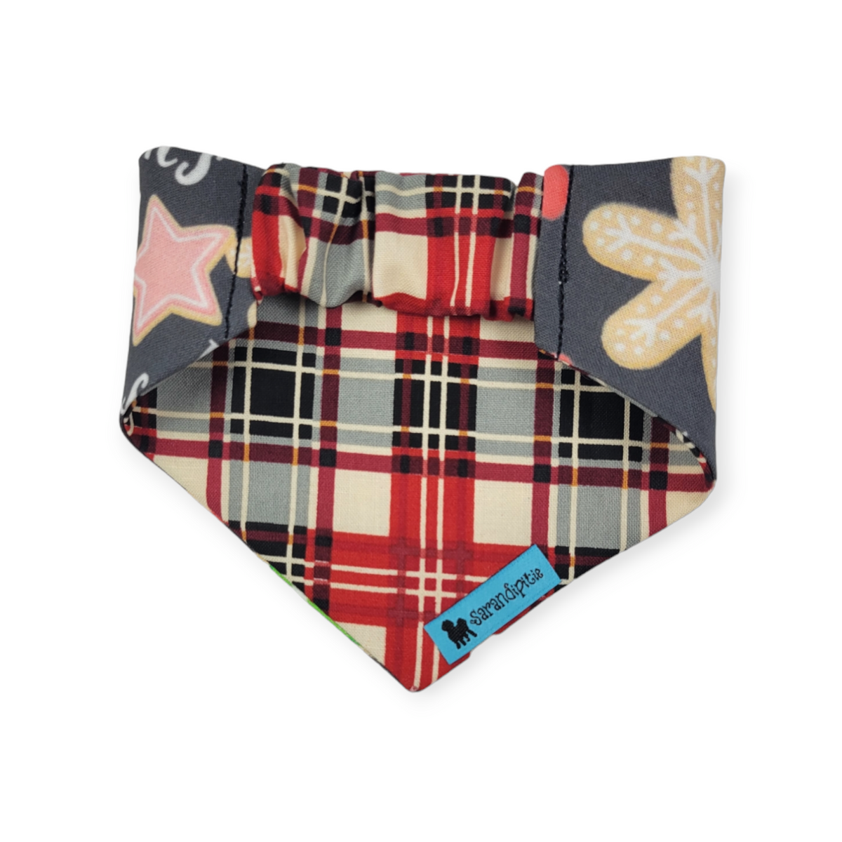 Santa's Cookies/Red Plaid Slip-on Scrunchie Bandana (X-Small)
