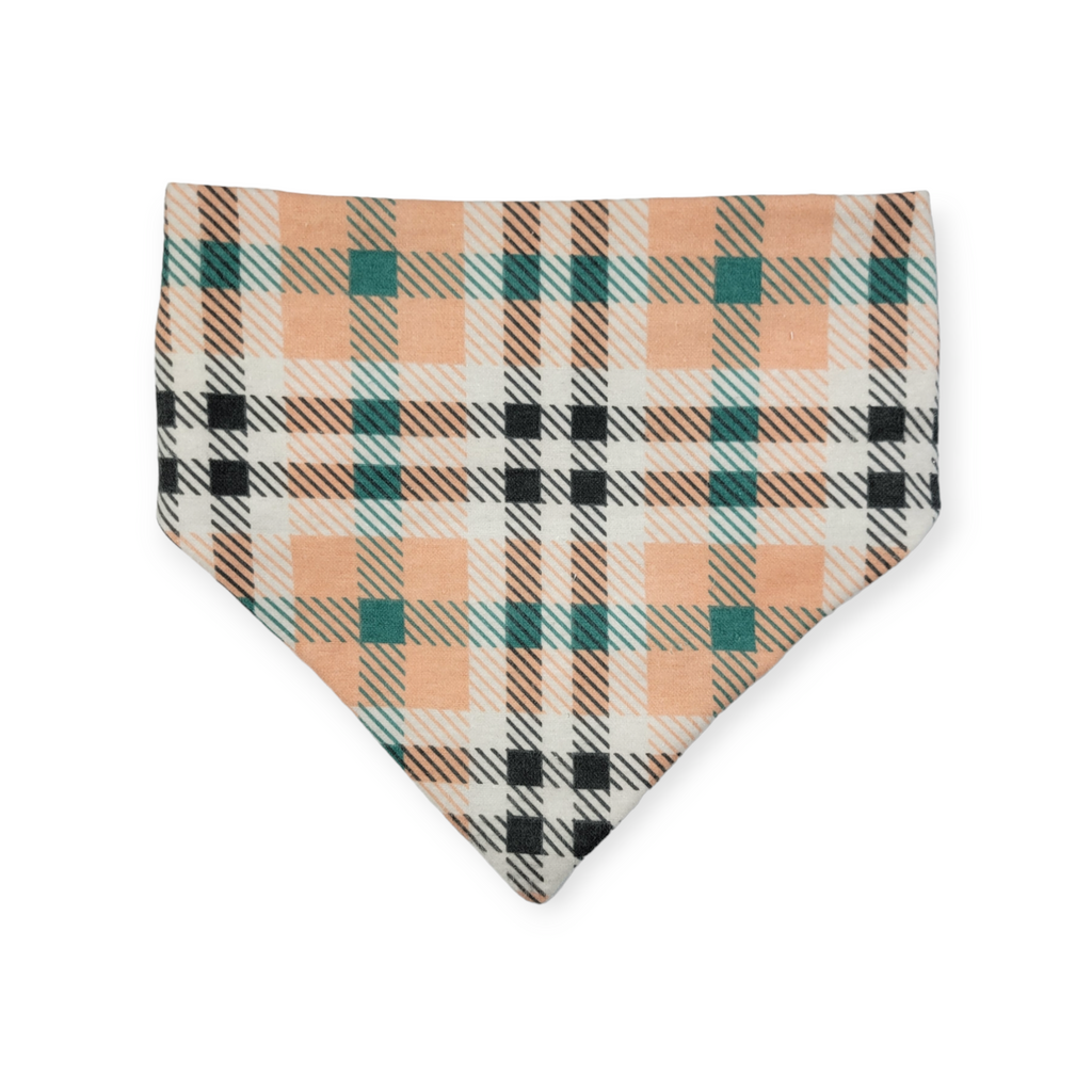 Fall Favorites/ Peach Plaid Slip-on Scrunchie Bandana (Medium/Large)