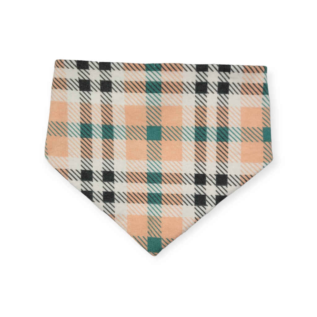 Fall Favorites/ Peach Plaid Slip-on Scrunchie Bandana (Medium)