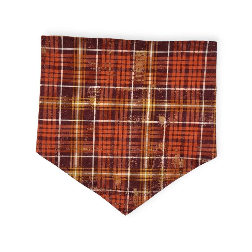 Gobble Til You Wobble/ Brown Plaid Reversible Tie-on Bandana (Large)