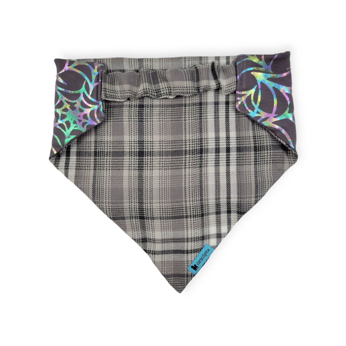 Spiderwebs/ Gray Plaid Slip-on Scrunchie Bandana (Large)