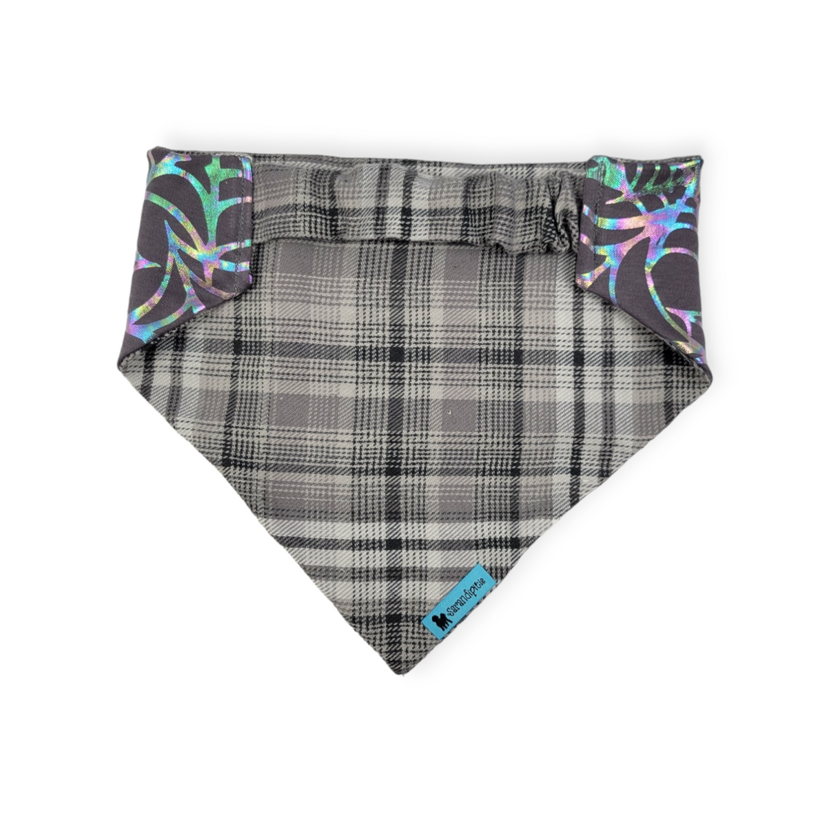 Spiderwebs/ Gray Plaid Slip-on Scrunchie Bandana (Medium/Large)
