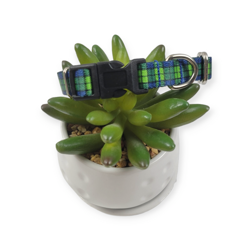 Blue And Green Plaid Dog Collar (XX-Small)