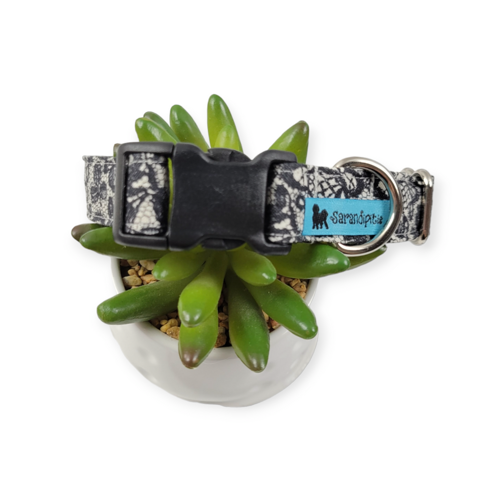 Black Lace Printed Dog collar (Medium)