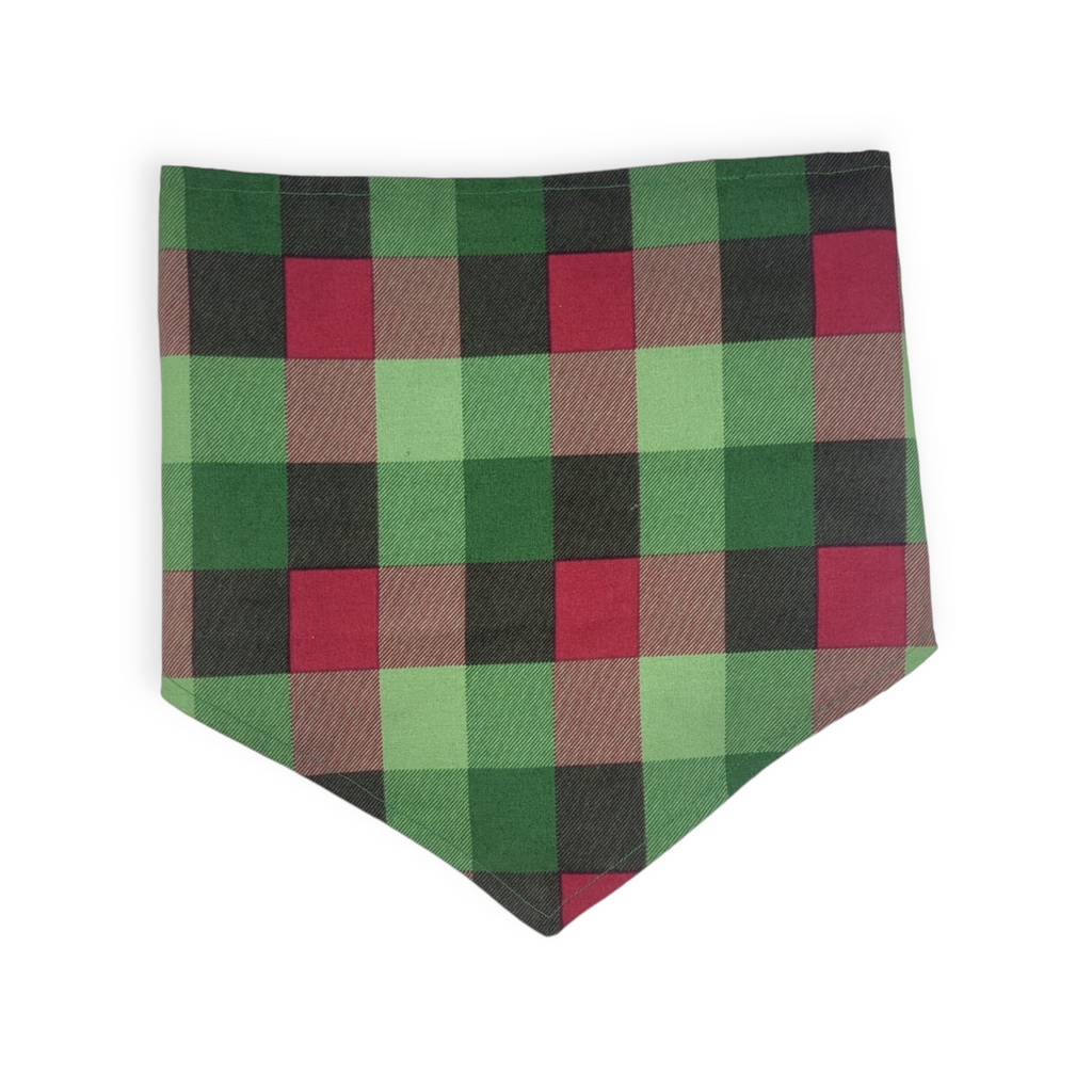 Snack Cake Trees/Red & Green Plaid Reversible Tie-on Bandana (X-Large)