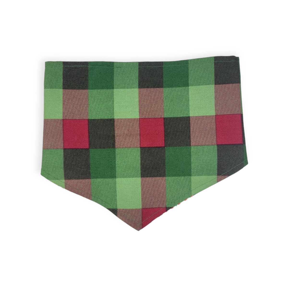 Snack Cake Trees/Red & Green Plaid Reversible Tie-on Bandana (Medium)