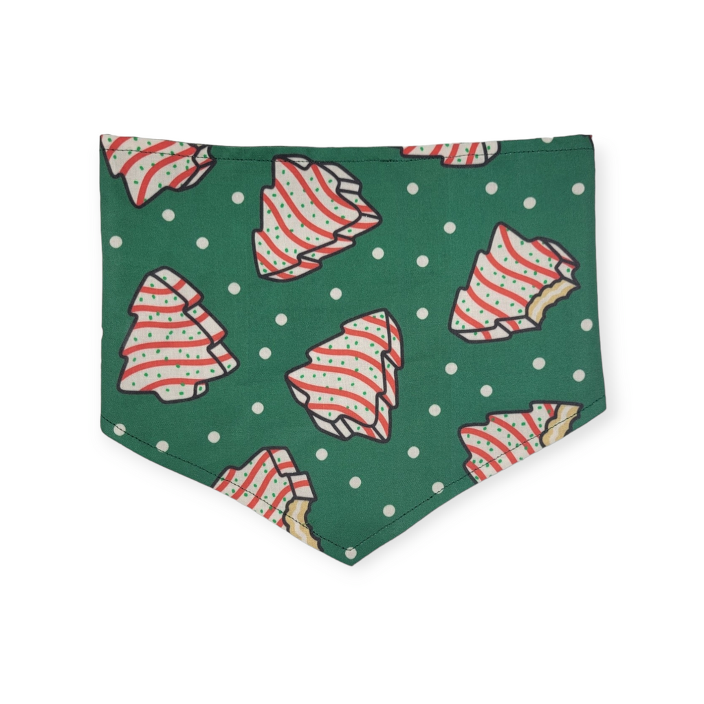 Snack Cake Trees/Red & Green Plaid Reversible Tie-on Bandana (Medium)