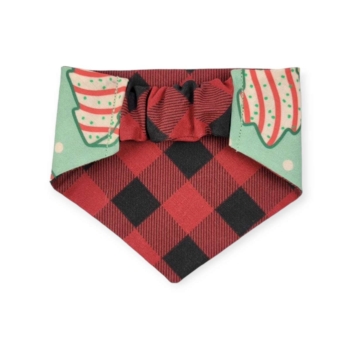Christmas Snack Cakes/Buffalo Plaid Slip-on Scrunchie Bandana (X-Small)