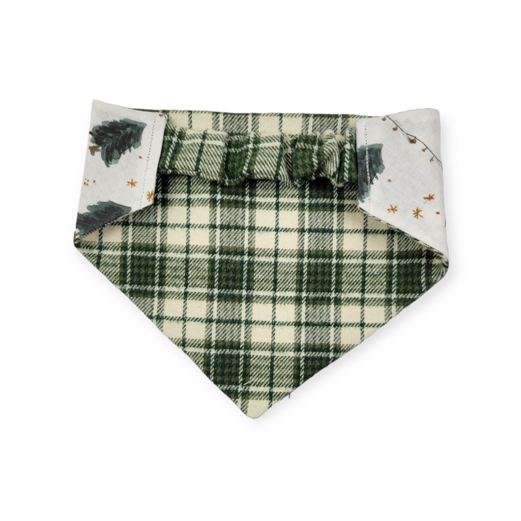 Christmas Tree Farm/Green Plaid Slip-on Scrunchie Bandana (Medium)