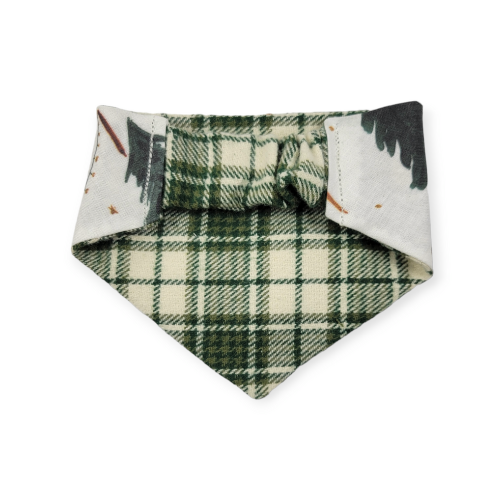 Christmas Tree Farm/Green Plaid Slip-on Scrunchie Bandana (X-Small)