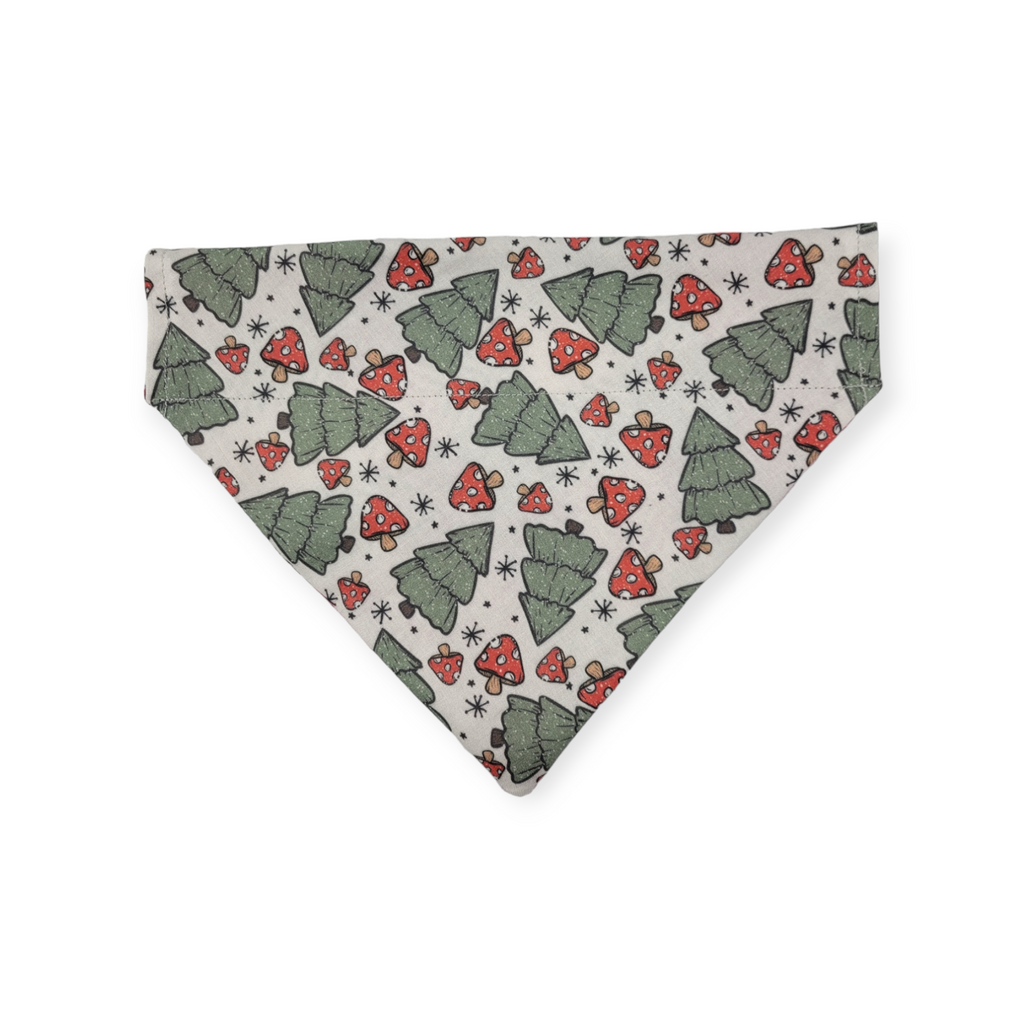 Christmas Mushrooms/Red Plaid Reversible Slide-on Bandana (Medium)