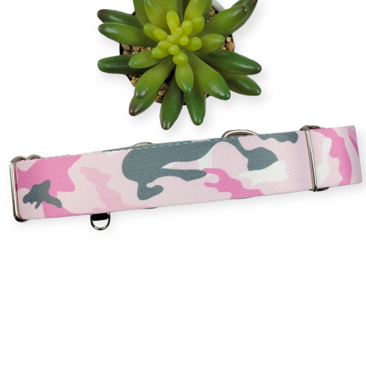 Pink Camo Martingale Dog Collar (Large, 1.5" wide)
