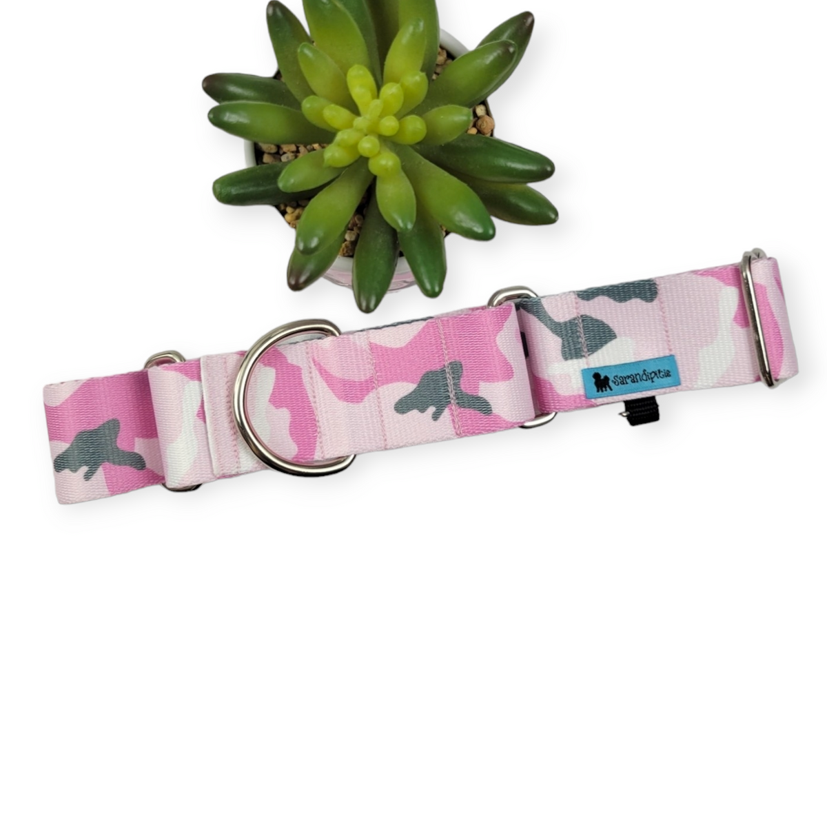 Pink Camo Martingale Dog Collar (Large, 1.5" wide)
