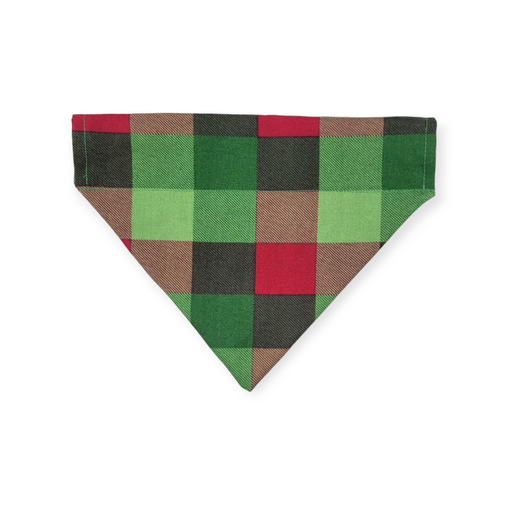 Snack Cake Trees/Red & Green Plaid Reversible Slide-on Bandana (Small)