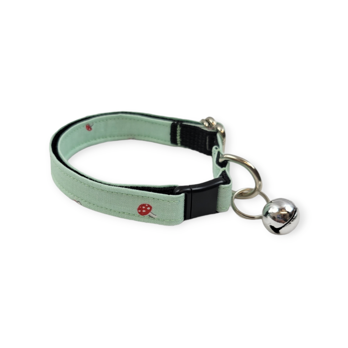 Tiny Mushrooms on Mint Kitty Collar (X-Small)