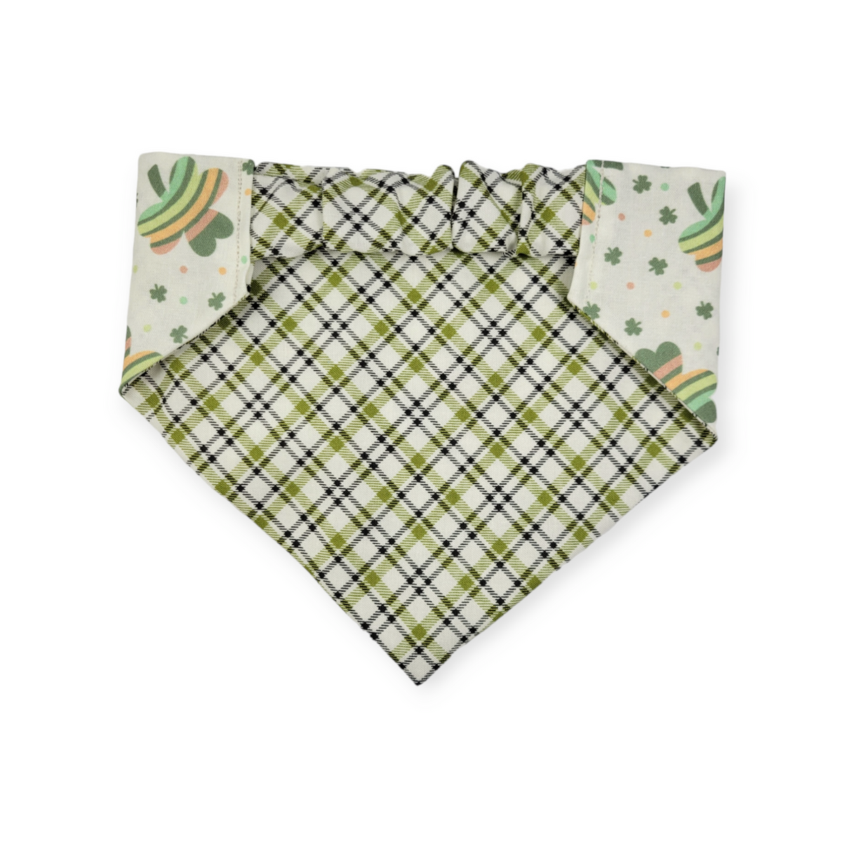 Rainbow Shamrock/Green Plaid Slip-on Scrunchie Bandana (Small/Medium)