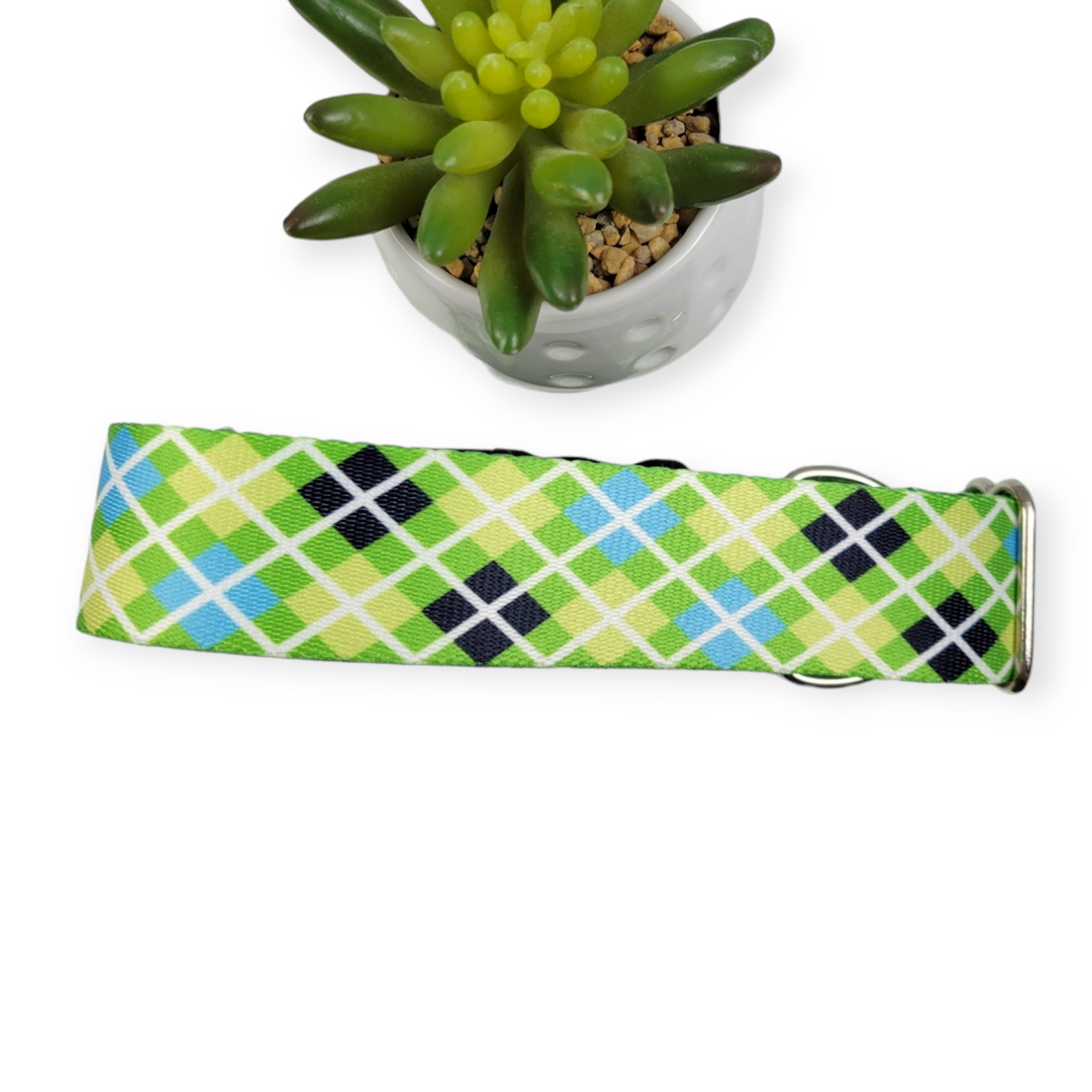 Margarita Argyle Plaid Dog Collar (Large, 1.5" wide)
