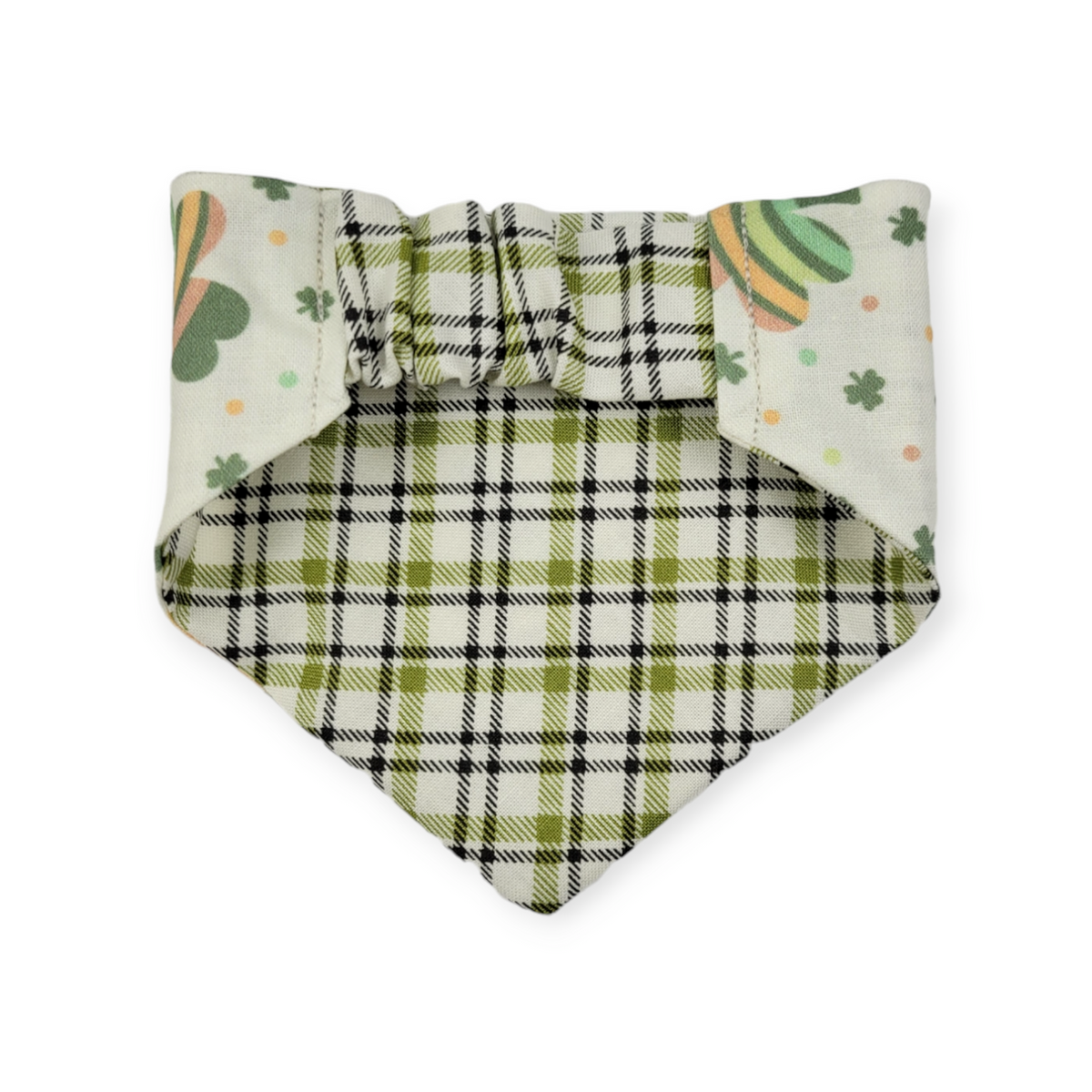 Rainbow Shamrock/Green Plaid Slip-on Scrunchie Bandana (X-Small/Small)