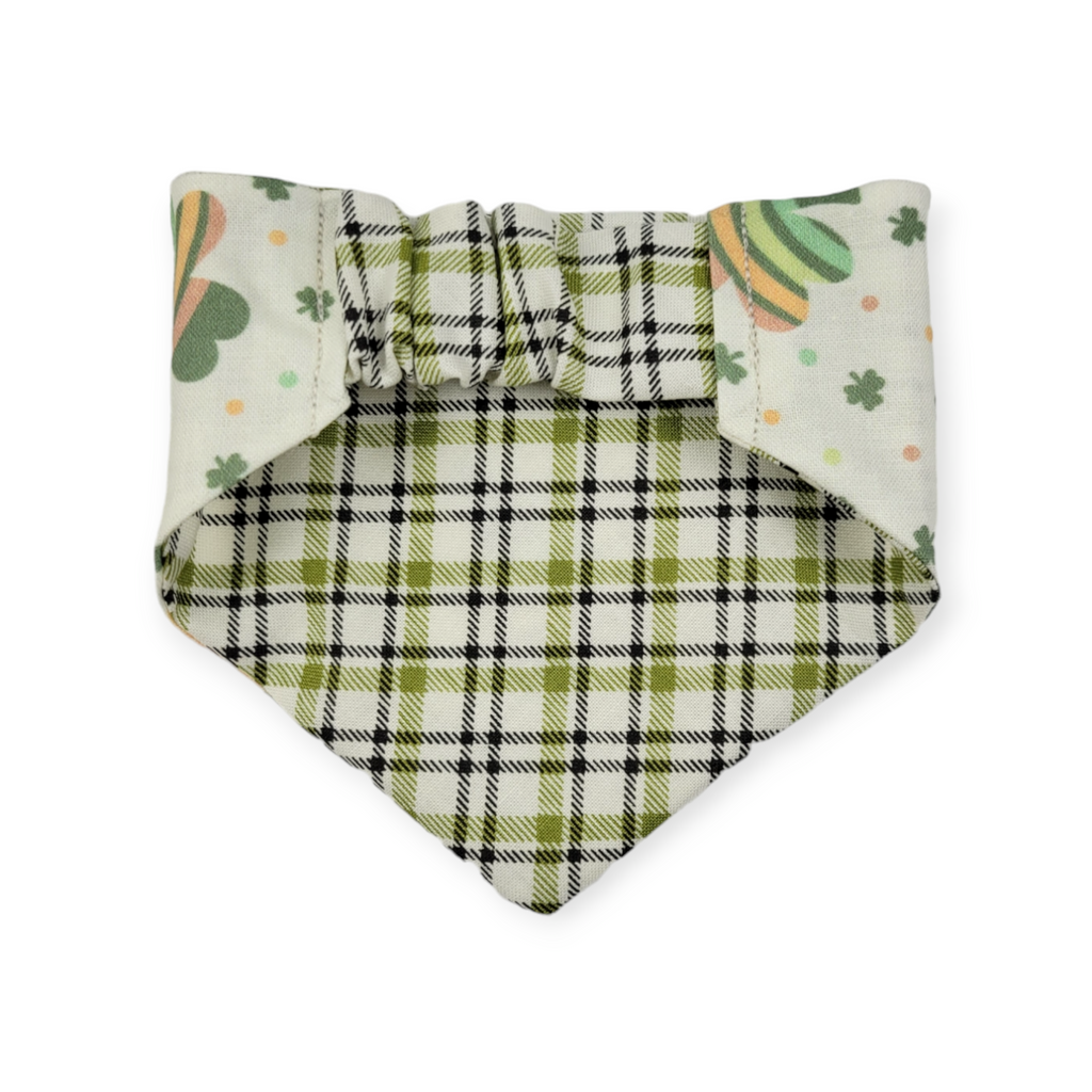 Rainbow Shamrock/Green Plaid Slip-on Scrunchie Bandana (X-Small)
